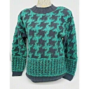 Vtg Liz Claiborne Collection Hand Knit Wool Blend Sweater Green Black Sz Small